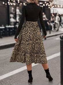 SHEIN Clasi Graphic Print Puff Sleeve Belted Dress - Multicolor - View 2