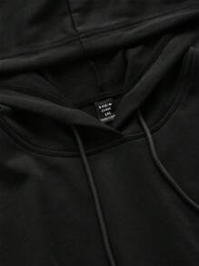 SHEIN EZwear Áo nỉ dáng rộng vai rớt có dây rút - màu đen - Xem 3