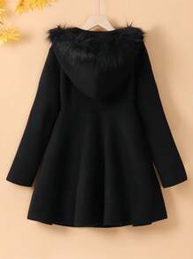 Sparklyn Tween Girl's Casual Fur Collar Waisted Woolen Coat