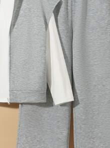 SHEIN Tween Boy 1pc Letter Graphic Mock Neck Tee & Zipper Up Jacket & Wide Leg Pants