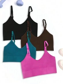 SHEIN Daily&Casual 4入組素色吊帶運動文胸 - 彩色 - 查看 1