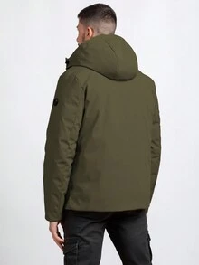 Men Zip Up Hooded Padded Coat - Army Green - View 2