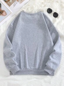 SHEIN Unity 女士极简印花圆领长袖长款连帽衫 - 灰色 - 查看 2