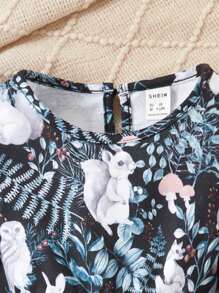 女嬰熱帶圖案荷葉邊網紗邊洋裝 - 彩色 - 查看 3