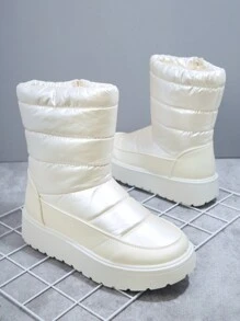 絎縫厚底雪地靴 - 米色 - 查看 2