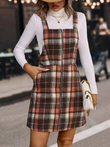 SHEIN LUNE 格紋拉鍊連身裙（無毛衣） - 彩色 - 查看 4