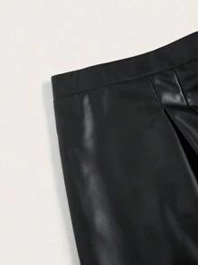 SHEIN CURVE+ 大碼褶皺PU皮革長褲 - 黑色 - 查看 3