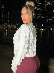 SHEIN SXY 褶邊前風紀扣夾克 - 白色 - 查看 2