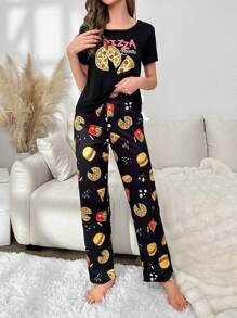 Letter & Cartoon Graphic PJ Set / Pajama Set