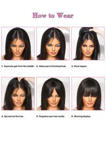 Natural Black Topper Hair With Bangs Human Hair Toppers For Women Clip In Hair Extensions Daily Use - Natural Black - View 7
