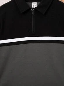 SHEIN 男大童撞色1/4拉鍊POLO衫 - 灰色 - 查看 5