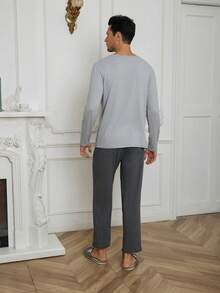 Men Letter Graphic PJ Set - Grey - View 2