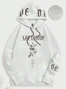 Manfinity RebelGame Men Slogan & Floral Print Drop Shoulder Drawstring Hoodie - Beige - View 1