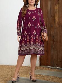 EMERY ROSE Plus Floral Print Tunic Dress - Red - View 5