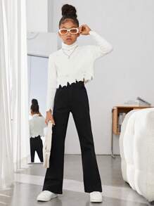 Tween Girl Solid Straight Leg Jeans - Black - View 8