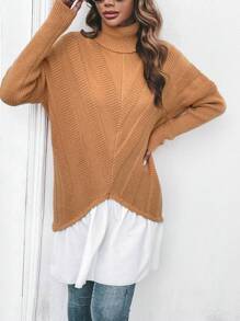 SHEIN Clasi 高领落肩二合一针织套头衫秋冬毛衣 - 彩色 - 查看 4