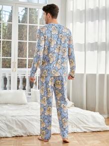 Hombres Conjunto de pijama con estampado de dibujos animados - Multicolor - Ver 3