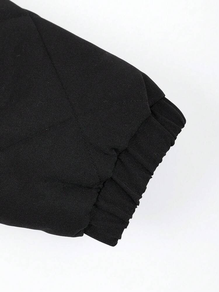 1pc Solid Color Quilted Loose Fit Hooded Coat For Men