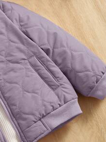 SHEIN Baby Girl Fuzzy Trim Hooded Quilted Jacket - Purple - View 3