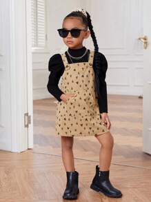 年輕女孩小高領絞腿袖 T 恤和心型印花連身裙 - 彩色 - 查看 4