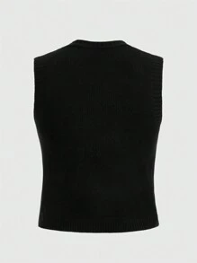 ROMWE Fairycore Họa tiết Bí ngô Nút phía trước Áo len vest Không có áo lót - màu đen - Xem 2