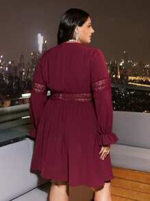 SHEIN Frenchy 大碼蕾絲花邊洋裝 - 酒紅色 - 查看 2