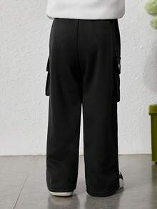 SHEIN Chàng trai trẻ Túi nắp bên cạnh Viền chia cắt Quần thể thao - màu đen - Xem 2