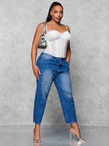 SHEIN BAE Top tipo camiseta con bustier de encaje para tallas grandes - Blanco - Ver 3