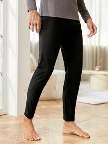 男士拼接腰帶腰保暖內衣長褲 - 黑色 - 查看 5