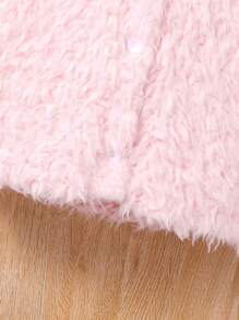 SHEIN Tween Girl 1pc Solid Button Front Fuzzy Coat - Pink - View 3