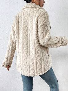 SHEIN Frenchy Túi có nắp Thả vai Áo khoác Teddy - Màu be - Xem 2