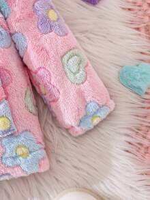 Bebé niña Cazadora con corazón & con estampado floral con capucha de franela - Rosa - Ver 6