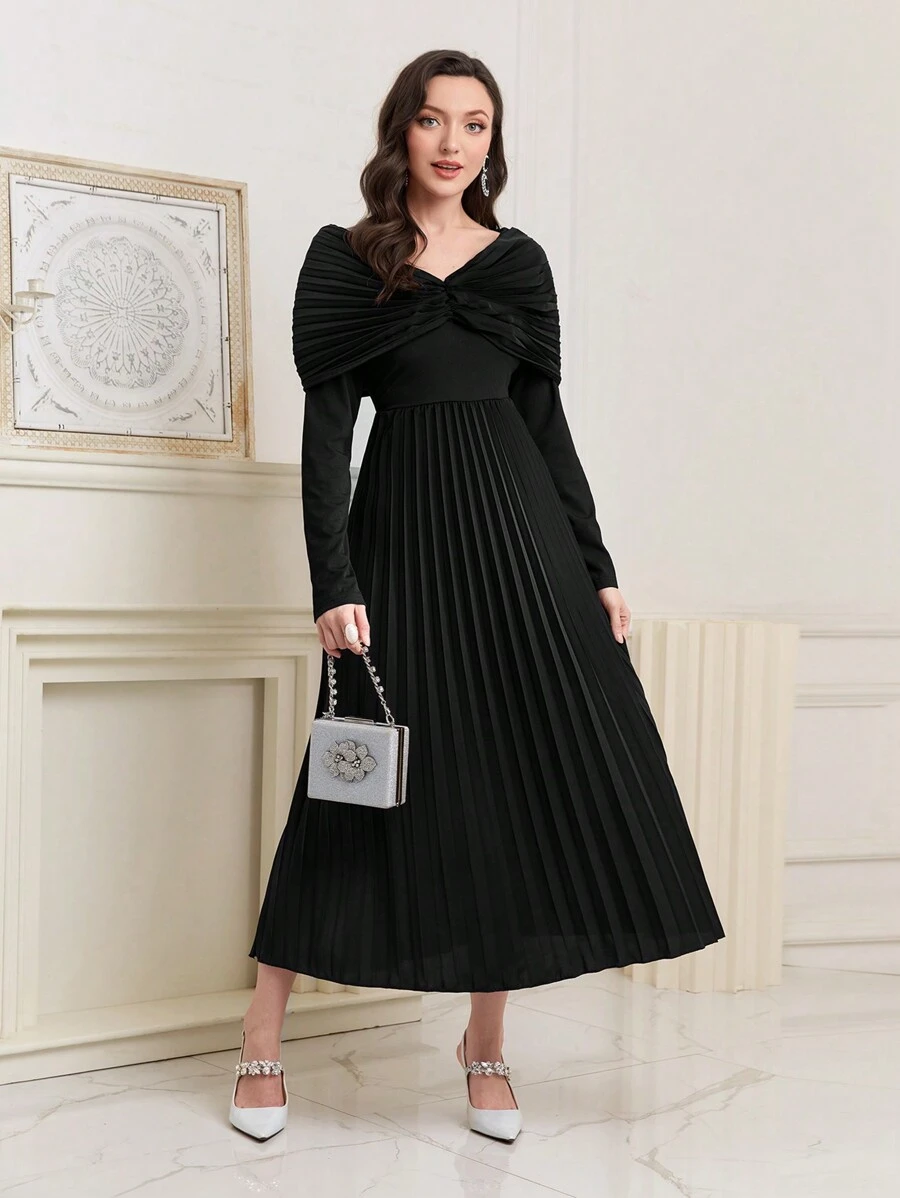 Modelyn Solid Pleated Hem Dress