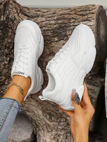 秋季女款跑鞋，輕便、休閒、厚底運動鞋、香港款式大碼鞋，適合學生 - 白色 - 查看 3