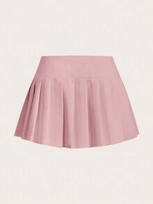 SHEIN ICON Plus Solid Pleated Skirt - Dusty Pink - View 2