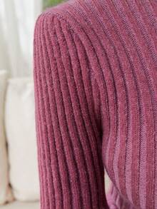 Modelyn Solid Ribbed Knit Sweater Dress - Red - View 4