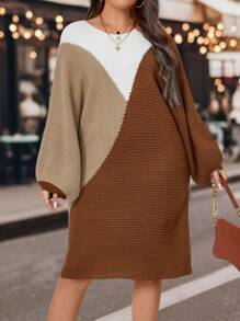 Calvaya 休閒撞色大碼毛衣洋裝 - 彩色 - 查看 5