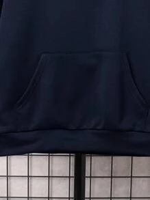 SHEIN 青少年男孩翅膀字母图案袋鼠口袋卫衣 - 藏蓝色 - 查看 6