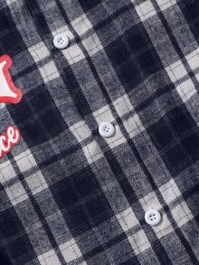 ROMWE MEN Street Life Men Slogan And Plaid Print 2 In 1 Long Sleeve Shirt - Blue - View 5