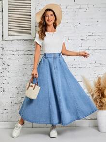 EMERY ROSE High Waist Denim Skirt - Light Wash - View 5
