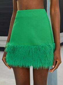 Maija Fuzzy Trim Skirt - Green - View 6
