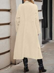 SHEIN Franclia Plus Lapel Neck Double Breasted Drawstring Waist Trench Coat - Apricot - View 2