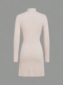 SHEIN Unity 小高領接縫細節洋裝 - 杏色 - 查看 2