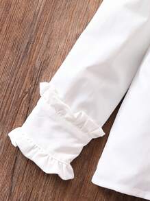 SHEIN Cô Gái Trẻ Lá sen tỉa Cổ tròn tay áo lá sen Nút phía trước Áo sơ mi - trắng - Xem 6