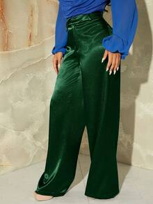 SHEIN SXY Cao eo Xa ten Quần ống rộng - Màu xanh lá cây đậm - Xem 5