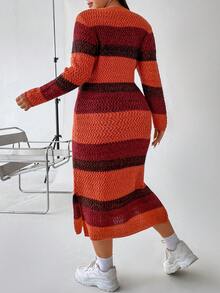 Flirla Hơn Khối màu Tách đùi Đầm Áo len - Nhiều màu - Xem 2