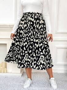 SHEIN Frenchy Plus Allover Print Split Thigh Skirt - Apricot - View 4