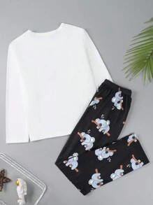 Tween Girl Koala Print Tee & Trousers PJ Set - Black and White - View 2