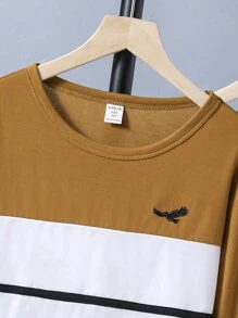 SHEIN Tween Boy 2pcs Fashionable Round Neck Short Sleeve T-Shirt, Casual And Comfortable With Simple Splicing Design Chic Outfits For Autumn/Winter - Multicolor - View 3