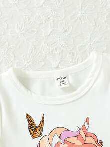 SHEIN 女嬰卡通圖案T恤&喇叭褲